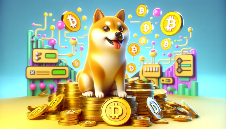 Dogecoin sitting on coins